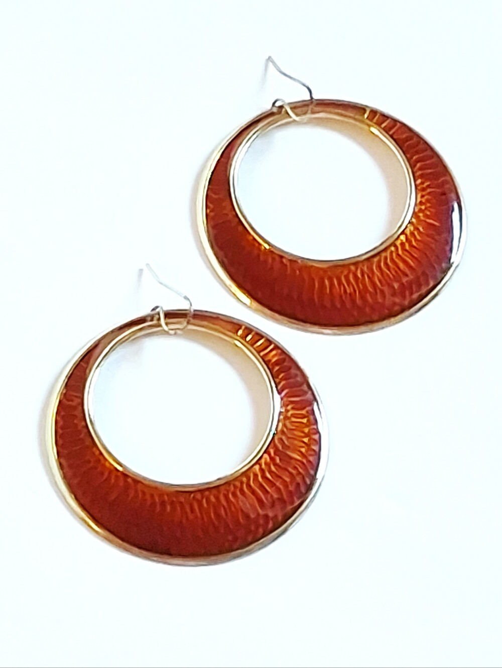 Vintage Orange Amber Guillche Hoop Earrings